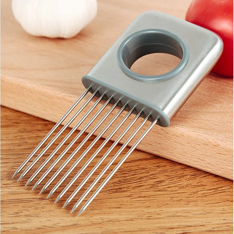 

Easy Onion Holder Slicer Vegetable Tools Tomato Cutter Stainless Steel Kitchen Gadgets No More Stinky Hands Cooking Accessories