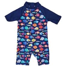 Bonverano(ТМ) Детский Слитный Солнцезащитный Пляжный Купальник с Рисунком Разноцветных Рыб Для Малышей и Детей из Высококачественного Быстросохнущего Материала с Эффективного Фактором УФ-Защиты 50