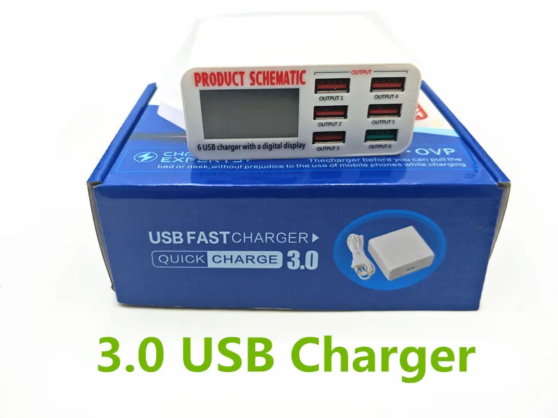 Universal 6 Usb Charger Hub 40w 5v 6a Smart Led Display Mobile Phone