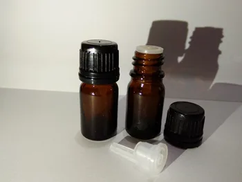 

100pcs Lot 5ml Amber Essential Oil glass dropper bottles/Vails, With Black Tamper Proof Cap & Plastic Plug Dropper 1.0 flow rate