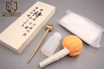 

Japanese samurai sword katana wakizashi oil disassembly tools pulvistalci maintenance three sets cloth copper hammer wood box