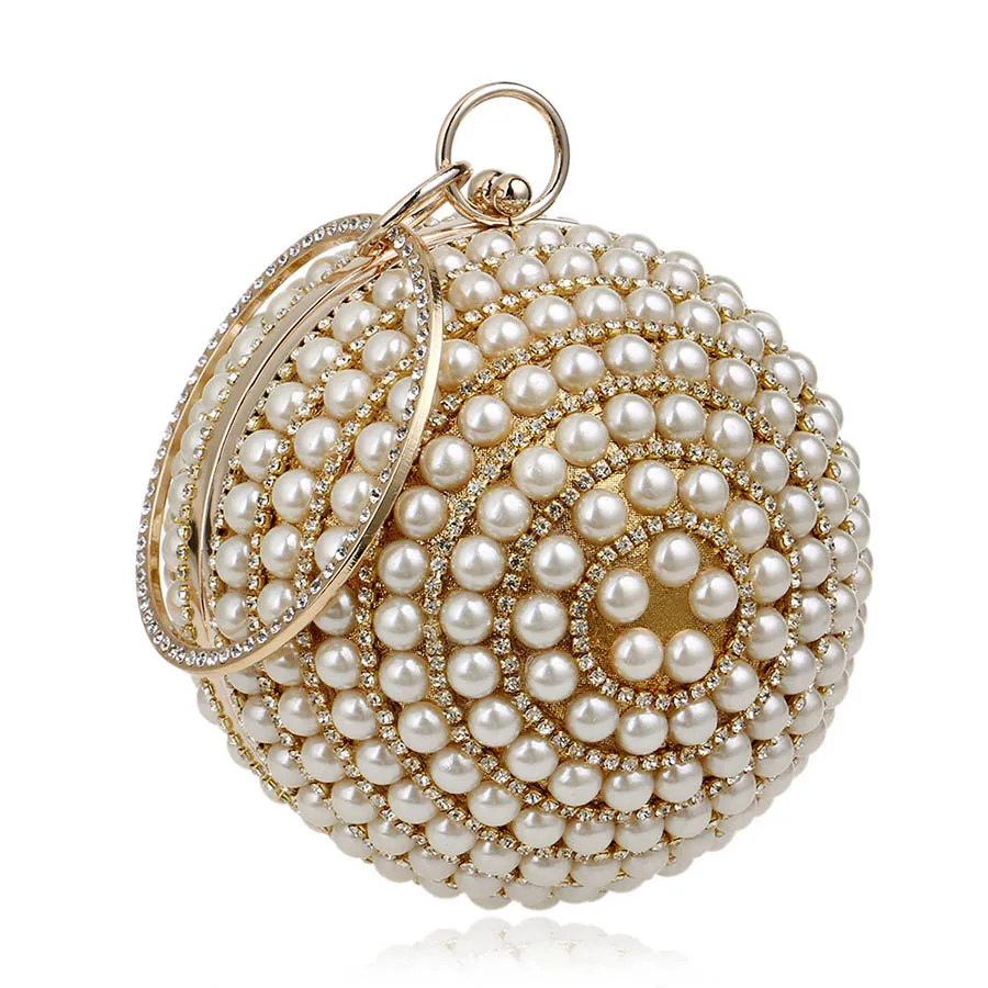 

Round Pearl Wedding Evening Bags Women Handbags Luxury Chains Shoulder Messenger Bag Ladies Party Wedding Purses Circular Sac