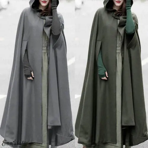 Womens Long Cape Cloak Hooded Wool Blend Coat Sleeveless Winter Poncho Cardigan