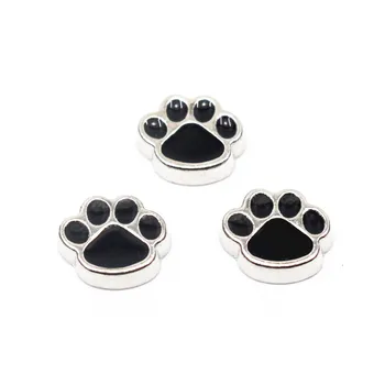 

Hot Sale 20pcs/lot Enamel Black Dog Cat Paw Silver Floating Charms Animal Paw For Glass Floating Lockets Necklace DIY Jewelry