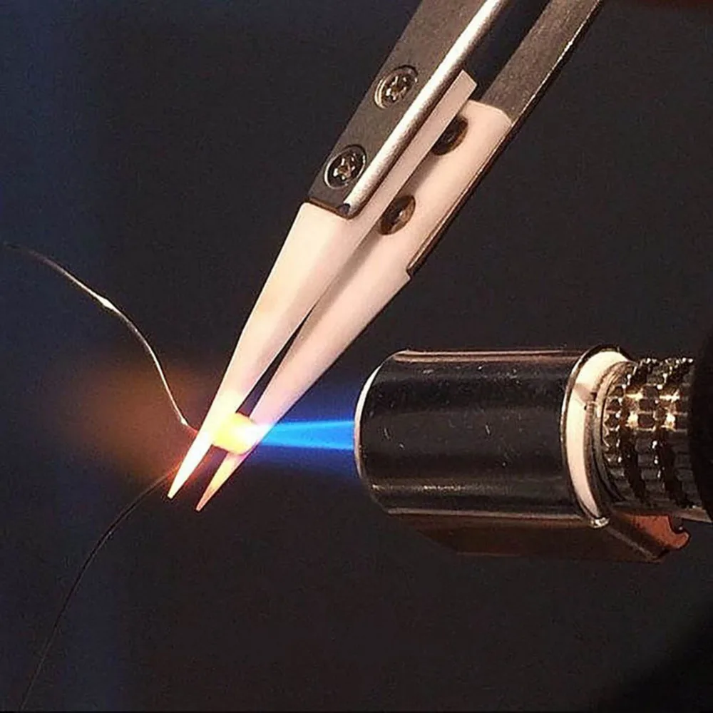 

Stainless Steel Tweezers Heat Resistant Non Conductive Ceramic Pointed Tip DIY Tweezer