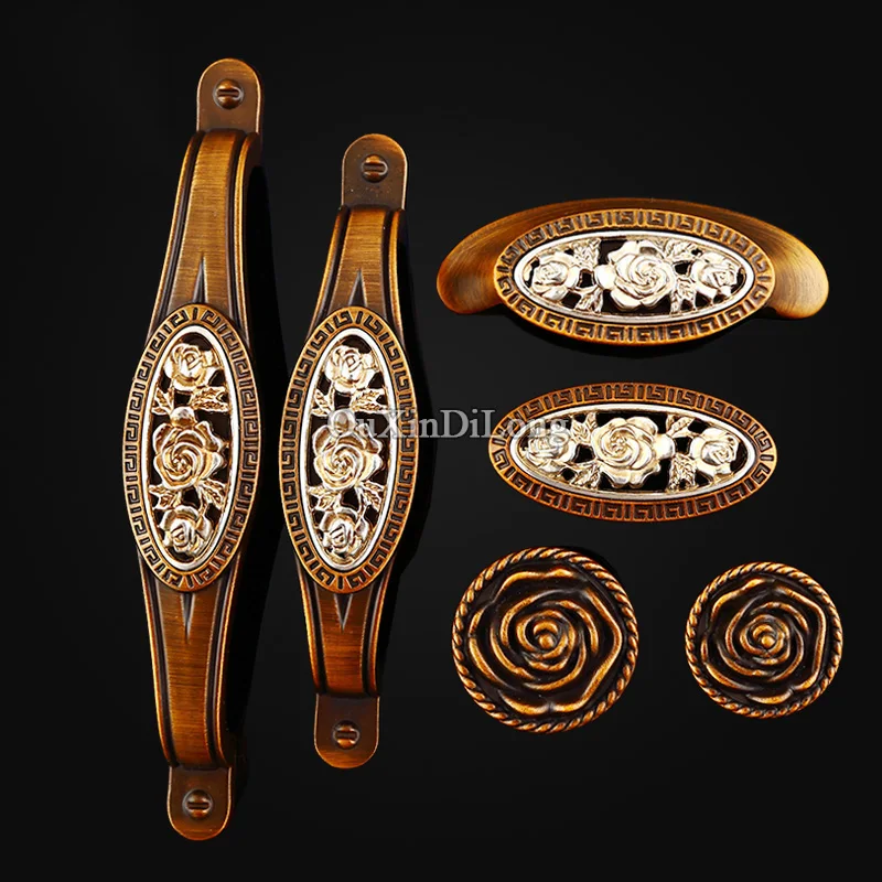 

Vintage 2PCS European Retro Carved Kitchen Cabinet Door Handles Cupboard Wardrobe Drawer Cabinet Pulls Handles and Knobs