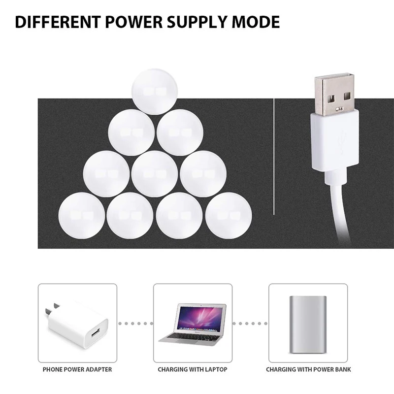 10 Bulb Hollywood Led Makeup Mirror Light USB Charging Vanity Makeup Mirror Light Brightness dimmable Cosmetic Mirrors