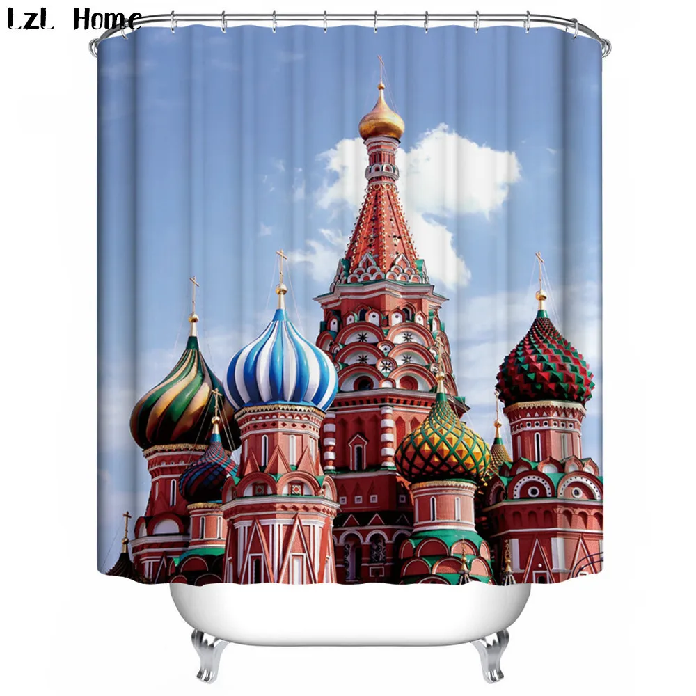 

LzL Home 3d Lighthouse Big Ben Eiffel Tower pattern shower curtains high quality luxury fabric waterproof curtains for bathroom