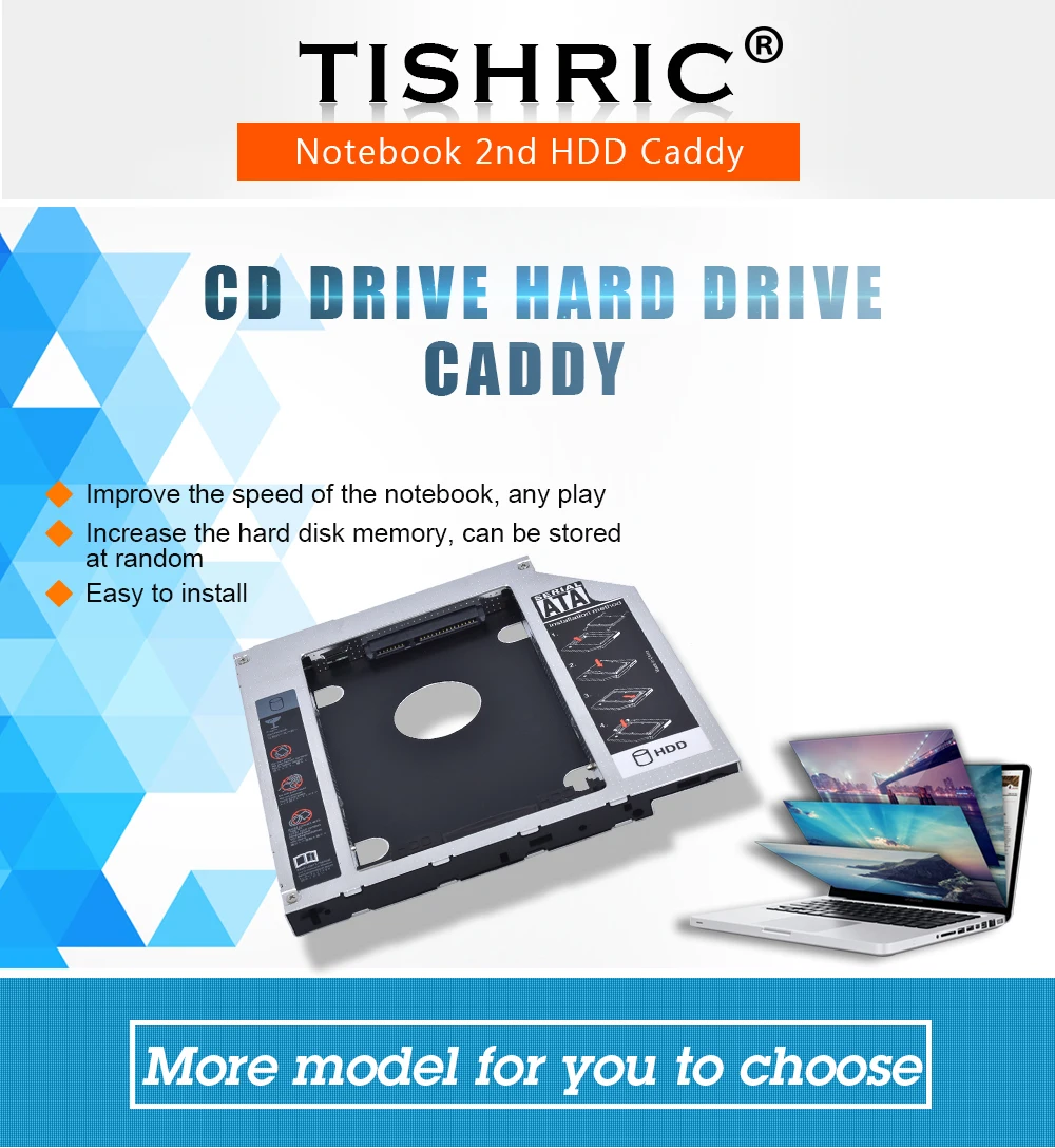 TISHRIC горячий алюминиевый Optibay 2nd HDD Caddy 9,5 мм SATA 3,0 2," SSD чехол для жесткого диска корпус для CD-ROM DVD привод ODD адаптер