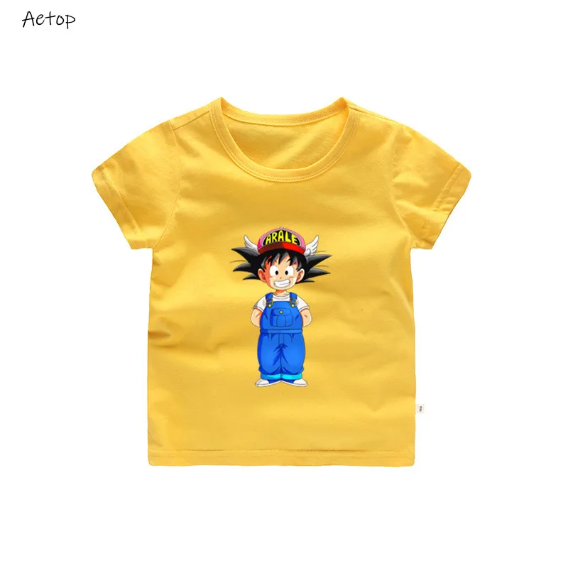 Детская футболка с принтом Arale летние топы с короткими рукавами для маленьких мальчиков и девочек, детская повседневная футболка 040 - Цвет: yellow 1