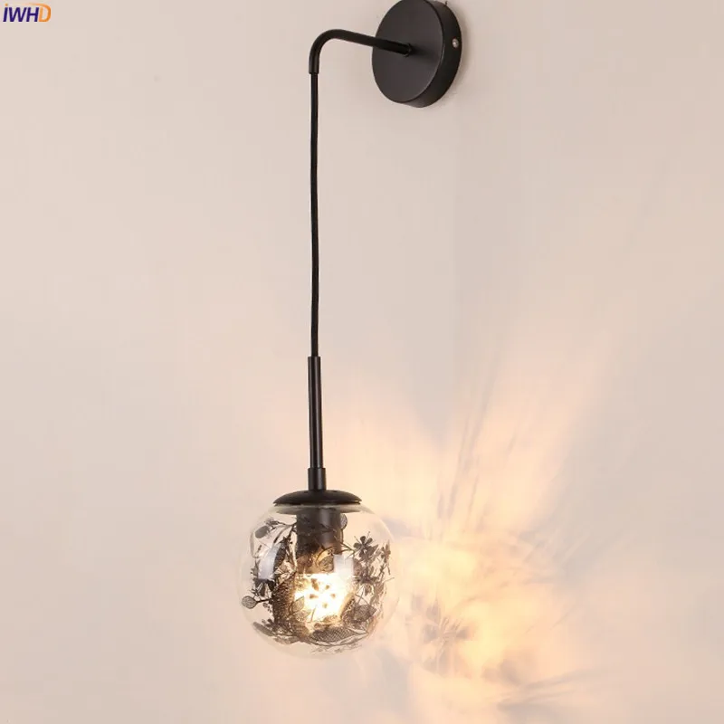 IWHD настенный светильник в скандинавском стиле со стеклянными шариками, светильник для спальни, зеркальный лестничный светодиодный настенный светильник, бра Wandlamp, светильник ing