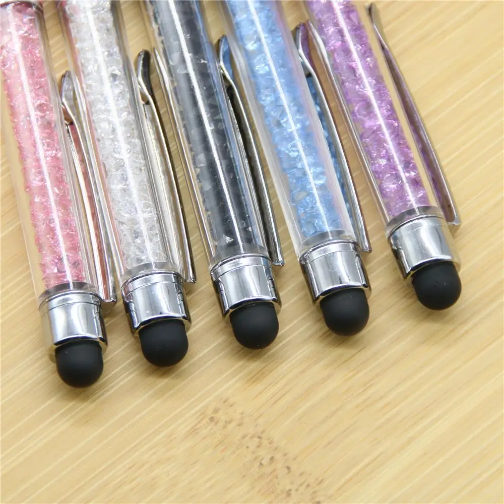 5 шт./лот, милая кристальная ручка, алмазные шариковые ручки, канцелярские шариковые ручки, 2 в 1, Кристальный стилус, стилус