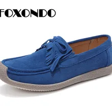 FOXONDO/ г.; осенние женские туфли на плоской подошве; замшевые лоферы без застежки с бахромой; балетки на плоской подошве из воловьей кожи с гибким мехом; Туфли-оксфорды