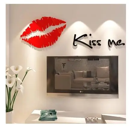 Новинка, пластиковые наклейки на стену, сексуальные губы, 3D, трехмерный Хрустальный узор, для гостиной, для брачной комнаты, ТВ, Настенный декор, картина - Цвет: Красный