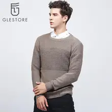 Glestore 2017 New Mens Flat Knitted O-neck Sweater Long Sleeved Cotton Striped Male Pullovers Brand-clothing Twisted Flower