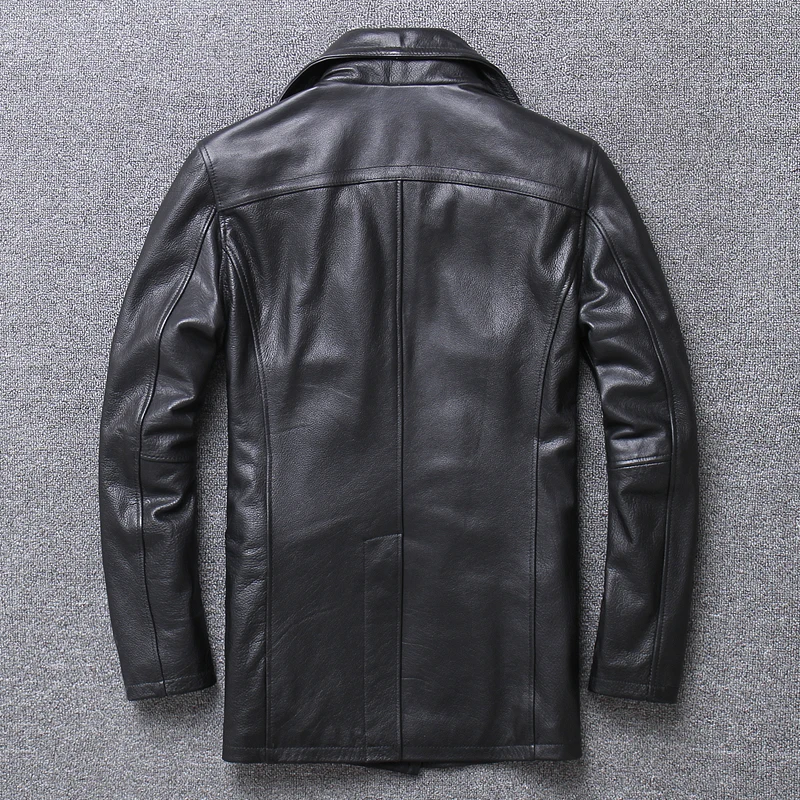 Sale Mens Genuine Leather Jackets and Coats Real Cow Cowhide Luxury Trench Style Double Breasted Autumn Winter Outerwear Overcoat Men 2