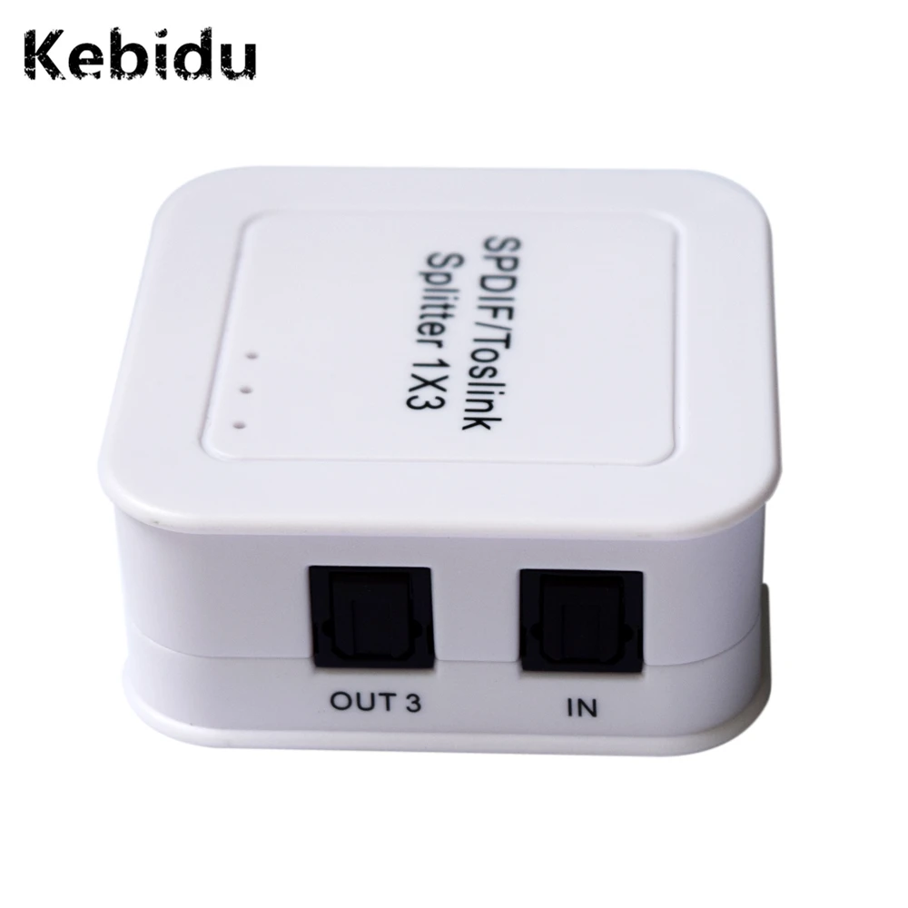 

Kebidu Newest Wholesale 1 In 3 SPDIF Toslink Splitter Digital Optical Audio Box with EU US UK Plug