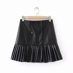 Женские популярные новые европейские и американские модные кожаные эффект плиссированная юбка AAZZ55-9040