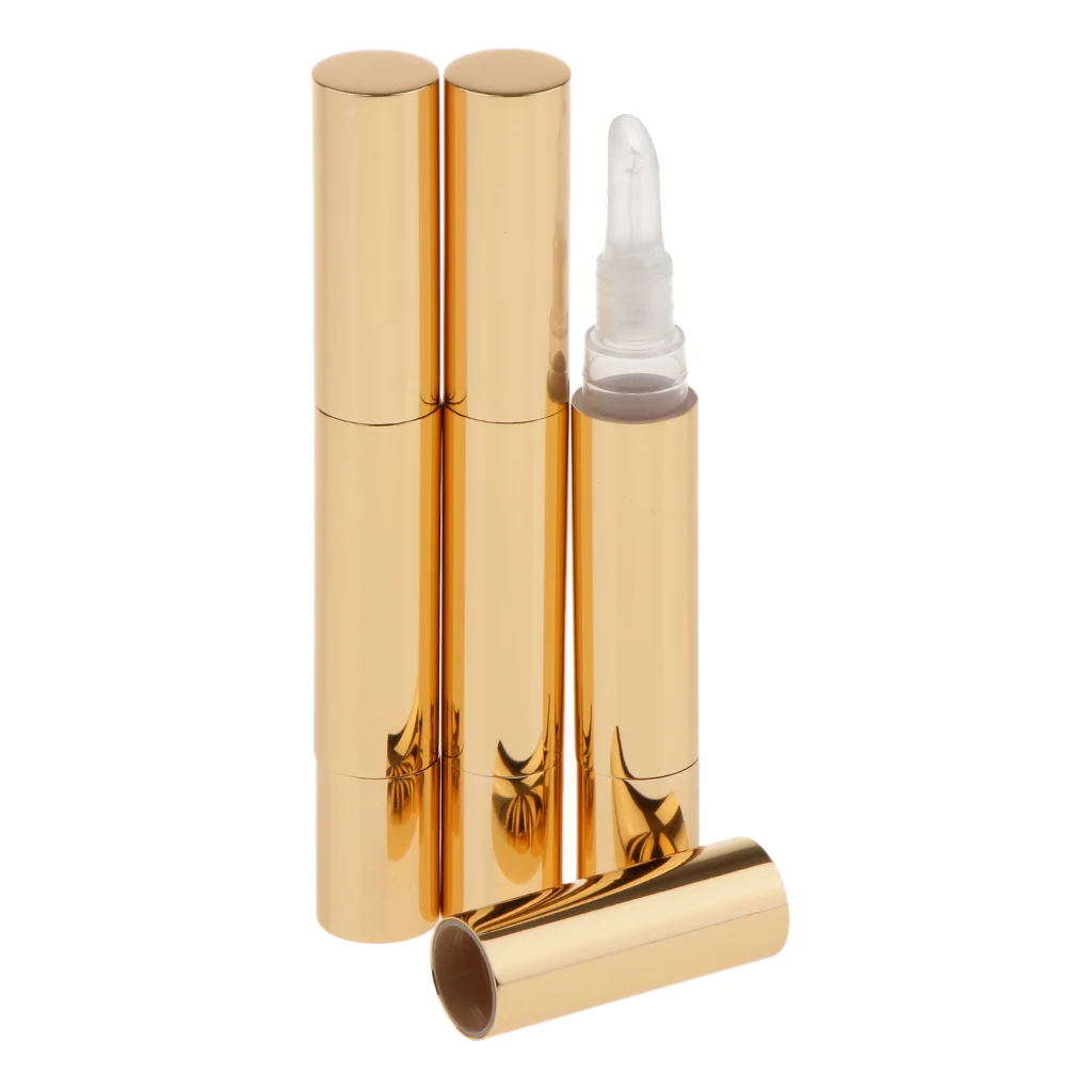 3 упаковки 5 мл поворотные ручки тюбик для блеска для губ ручка с силиконовым наконечник, косметический контейнер для масла консилер жидкая трубка алюминий - Цвет: Gold