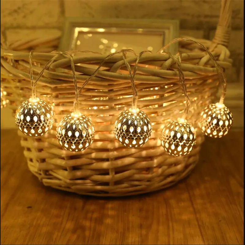

AA Battery Powered Warm White 10 led Fairy String light Round Silver Iron ball decorative rope for indoor outdoor