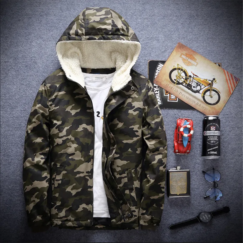 

2015 Winter Hot Men's Personalized Camouflage Coat thick Hooded Men thick Padded Camouflage Fashion