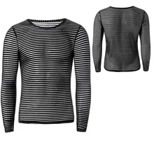 Унисекс майка женственная сетчатая прозрачная базовые рубашки с круглым вырезом гей Длинные рукава Утягивающие трусы внутренние Топы пижамы одежда для сна