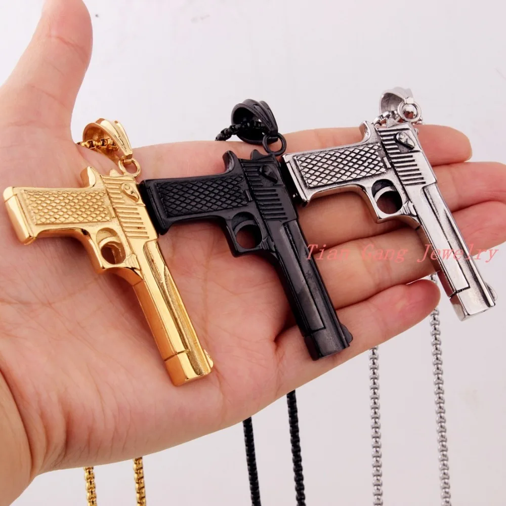 Gold/Black/Silver To Choose Fashion Mini gun Necklace Jewelry Stainless