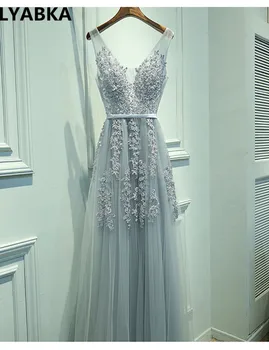 LYABKA Sexy V-neck Robe De Soiree Grey Evening Dresses