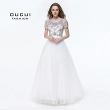 Реальные фотографии, бальное платье цвета слоновой кости с короткими рукавами и кристаллами, официальное длинное платье для выпускного вечера, вечернее платье OL102911 vestidos de festa OL102911