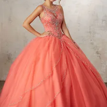 Бальные платья кораллового цвета с длинным v-образным вырезом vesrido de 15 бальное платье сладкий 16 платье