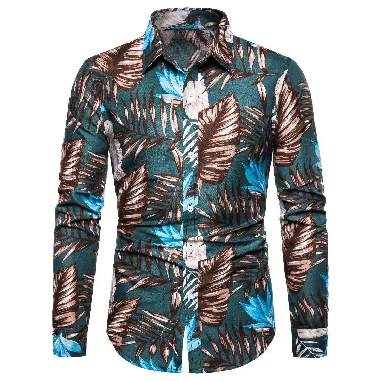 

Floral Social Shirt Hawaiian Style Linen Shirts Men Long sleeve Fashion Casual Blouse Men Slim fit Summer New