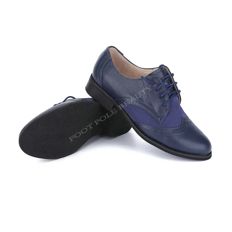 Европейская распродажа; Коллекция года; повседневные тонкие туфли из натуральной кожи на шнуровке; туфли на плоской подошве «Bullock»; обувь ручной работы на заказ; женские туфли-оксфорды - Цвет: blue
