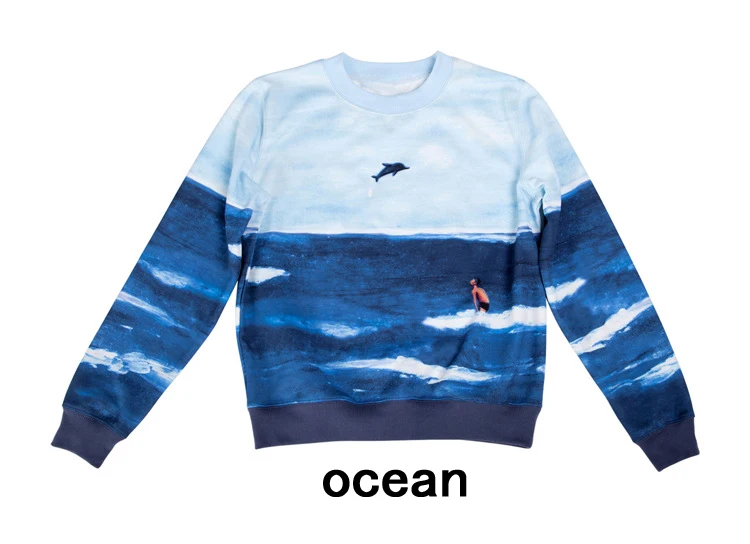 Весна, дизайн, женские толстовки, Космический хлопок, с принтом, женские пуловеры, толстовки, спортивные костюмы с длинным рукавом - Цвет: ocean