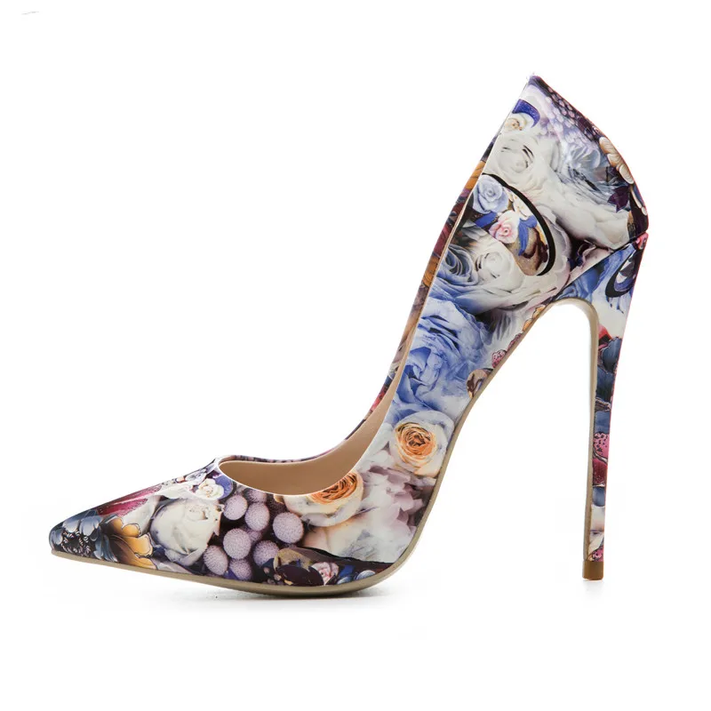 

Spring And Autumn Fashion Banquet Sexy Pointed Stilettos High Heeled Women's Shoes Shallow Mouth Textile Printing Single Shoes