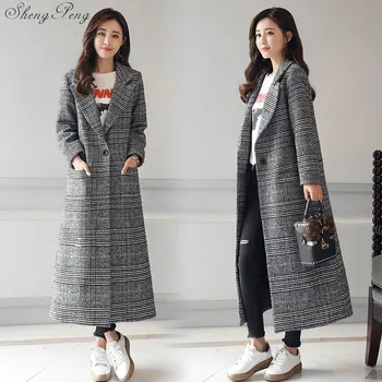 

Women winter long coat plaid tartan clothing women trenchcoat 2018 British Style Women Long Trench Coat CC620