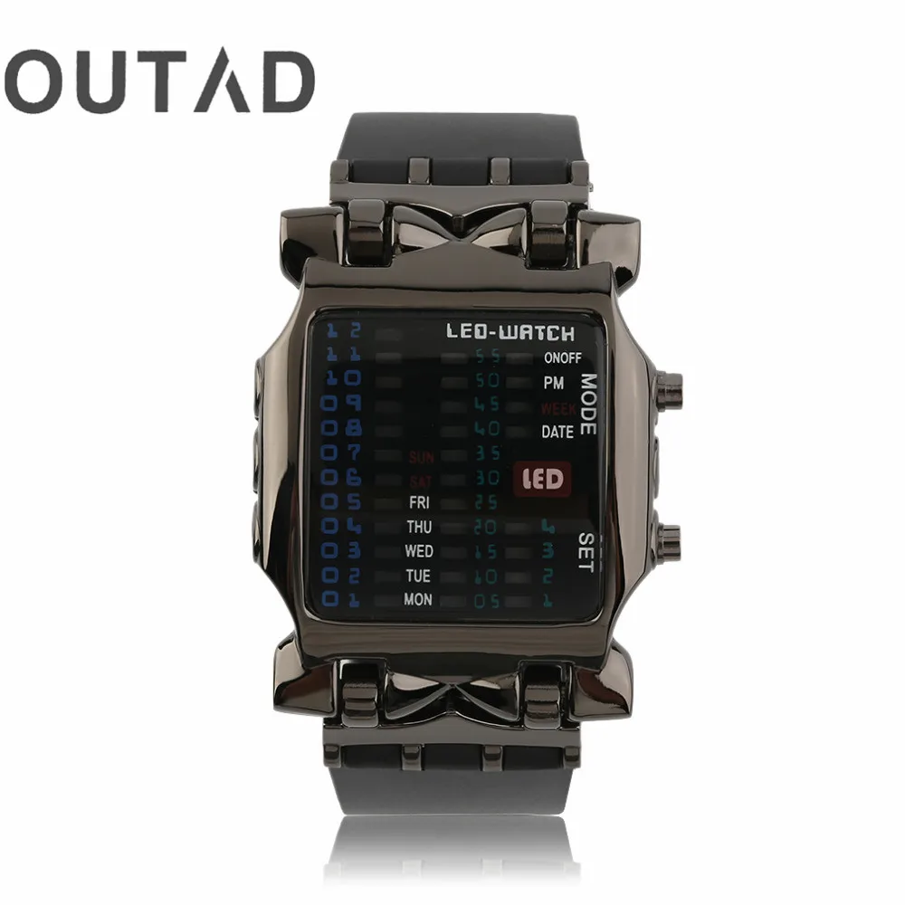 

OUTAD Multifunctional Square Dial Binary LED Digital Watches Rubber Band Casual Sport Outdoor Wrist Watch relogio masculino 2017