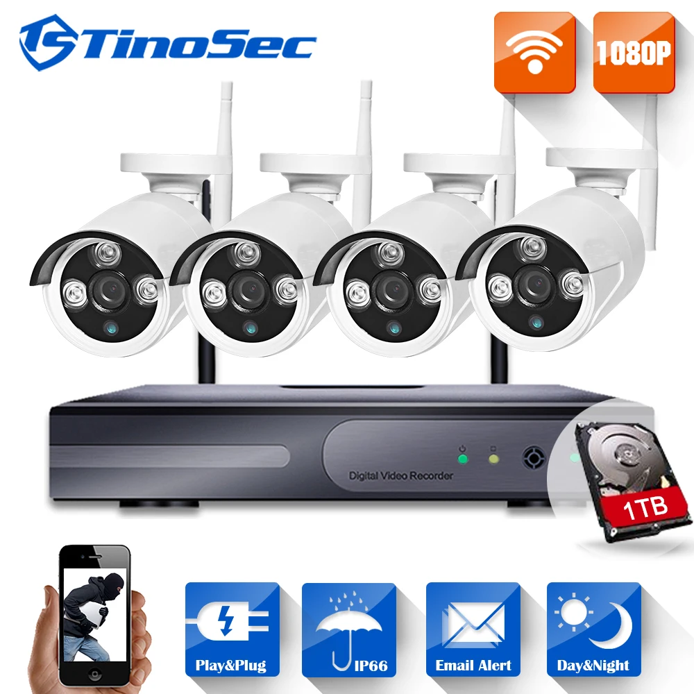 

TinoSec 4CH 1080P Wireless System 1080P P2P ONVIF NVR Array 2.0MP WIFI IP Camera Outdoor Waterproof Network CCTV Security  Kit