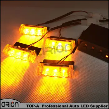 

4x3 12 LED Car motorcycle flash Light Strobe Warning EMS Police Truck Firemen Flashing Grille Lights DC 12V Amber Yellow