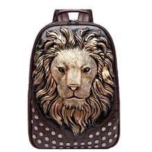 3D Embossed Lion Head Studded Rivet Gother Men Backpack Women Leather Soft Travel punk rock Backpack Laptop School Halloween Bag 3D Embossed Lion Head Studded Rivet Gother Men Backpack Women Leather Soft Travel punk rock Backpack Laptop School Halloween Bag