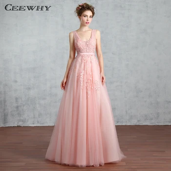

CEEWHY Embroidery Sexy Backless Formal Evening Gown Floor-Length A-Line Evening Party Prom Dresses vestido de festa longo 2016