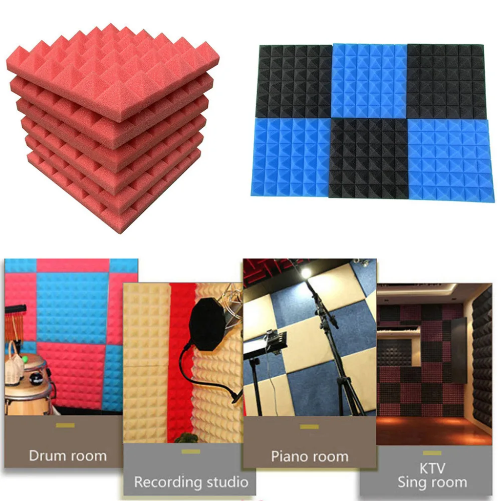 

6Pcs Acoustic Foam Panel Sound Stop Soft Sponge High Density Studio KTV Soundproof Pyramid Sound-Absorbing Sponge Home Decor
