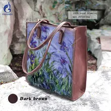 Gamystye, женские кожаные сумки, ручная работа, рисунок фиолетового цветка, ручная сумка, Настоящая Натуральная кожа с натуральным лицевым покрытием, сумки на плечо, винтажные сумки