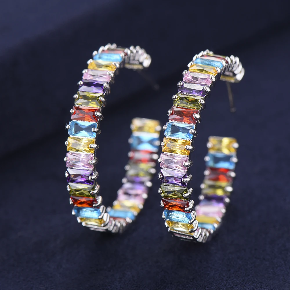 7 цветов милые изысканные оригинальные дизайнерские серьги-кольца полный AAA CZ для женщин Свадебные вечерние аксессуары