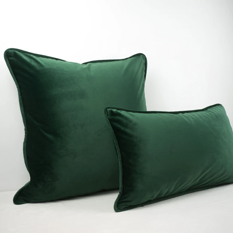 

High Quality Green Black Piping Design Velvet Cushion Cover Pillow Case Dark Green Pillow Cover No Balling-up Without Stuffing