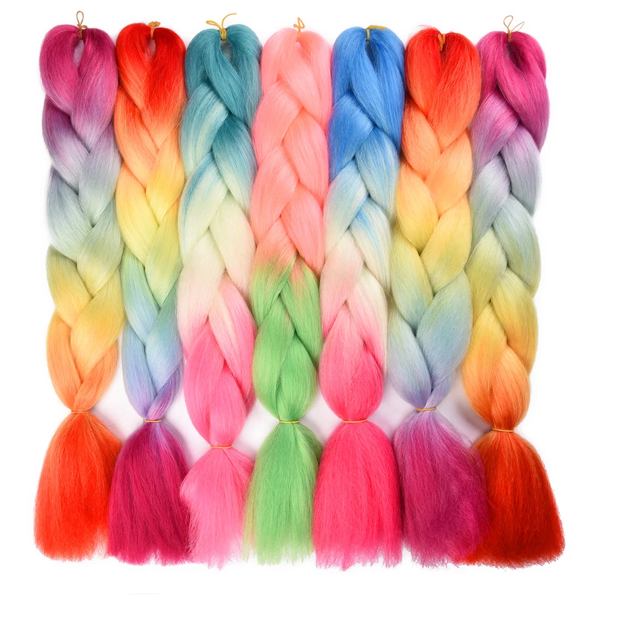 

Alileader 102Colors Synthetic Braiding Hair Extensions For Crochet Braids Jumbo Braids Two Tone Ombre Rainbow 24inch 1Pcs/Lot