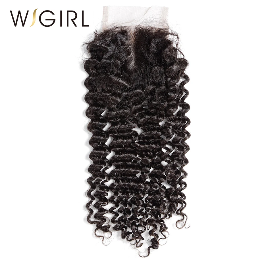 

Wigirl Hair Brazilian Lace Closure 4*4 Deep Wave Middle Part Style With Baby Hair 100% Human Remy Hair Bundles