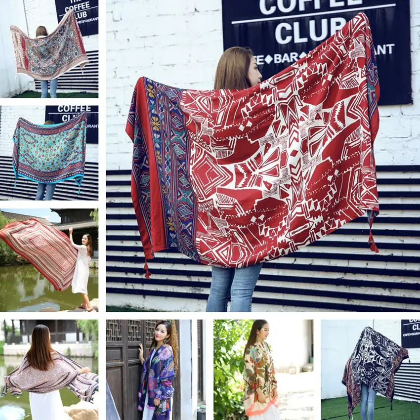 

2019 Large Size Summer Pashmina Scarf Women Long Shawl Printed Sexy Beach Cover Up Female Twil cotton Scarves 110*180/ 100*200cm
