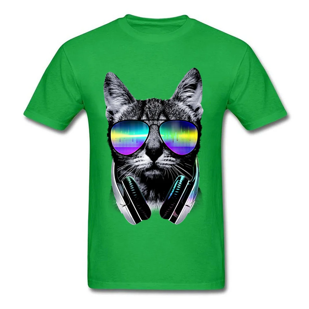 Music Lover Cat V.II O Neck T-Shirt Autumn Tops Shirt Short Sleeve Hip Hop Pure Cotton Casual Sweatshirts Printed Mens Music Lover Cat V.II green