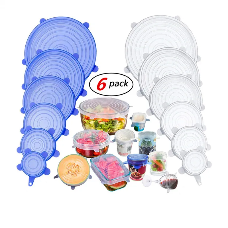 

6pcs/set Silicone Stretch Lids Durable Reusable Silicone Food Keeping Sealed Covers fit all Shapes of Wraps Containers