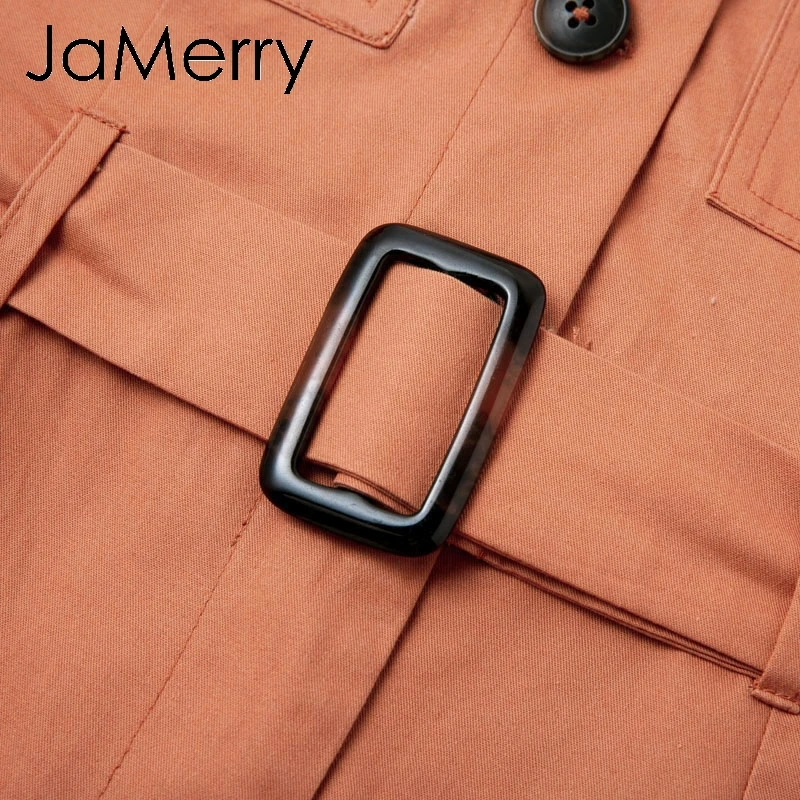 JaMerry Vintage casual cargo cotton women's jumpsuit Sashes orange pocket sports jumpsuit overall Solid autumn winter romper